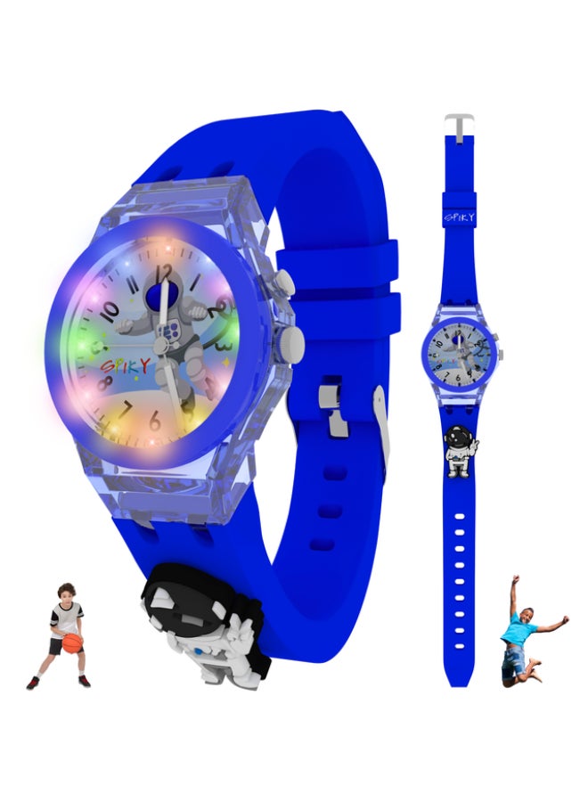 SPIKY Analog Watch for Kids | 3D Cartoon | 7 Multicolor LED Luminous Lights with Silicone Strap | Unisex Best Birthday Gift | Analogue Wrist Watches for Boys & Girls | Age 3-10 yrs